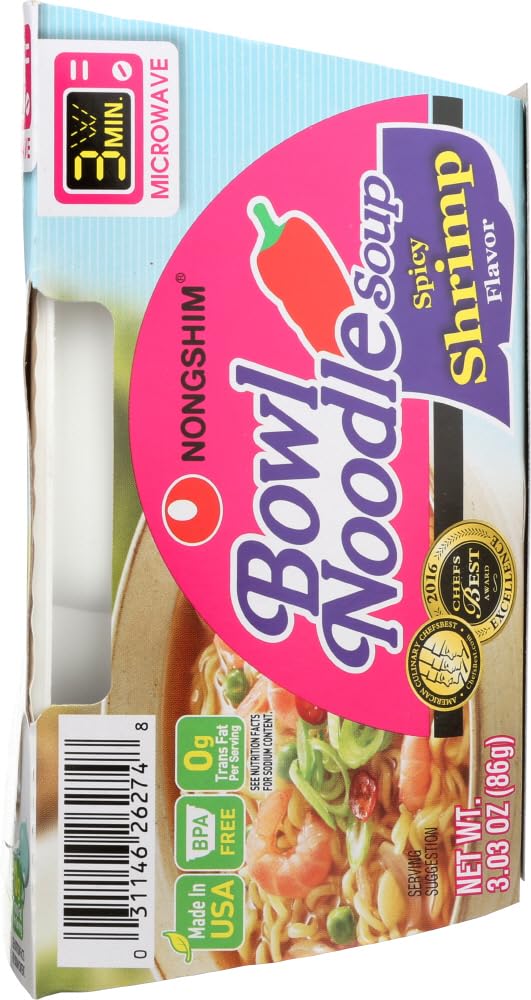 Nongshim Spicy Shrimp Bowl Noodle Soup 농심 매운 새우 사발면 (3.03 oz., 12 pk.)