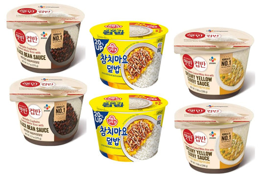 CJ Hetbahn Cupbahn Microwavable Cooked Rice with Black Bean Sauce 햇반 컵반 볶음짜장덮밥 2 packs + Ottogi Cupbop/Cupbap/Dupbap, Cooked Rice&Tuna With Mayonnaise 오뚜기 참치마요 덮밥 2Pack + CJ Hetbahn Cupbahn Microwavable Cooked Rice with Creamy Yellow Curry Sauce 햇반 컵반 옐로우