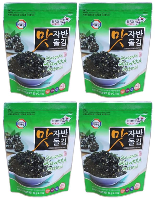 Surasang Seasoned Seaweed Flakes, 수라상 맛 자반 돌김, Crispy and Rich Taste, VEGAN, Gluten-Free, Dairy Free, K- Food (2.11 oz) - 4Pack