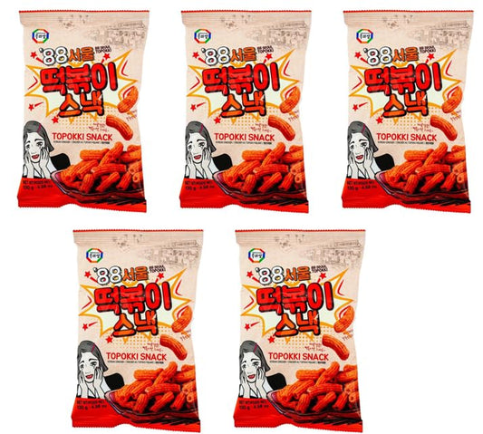 Surasanag Tteokbokki Flavored Crispy Chips, Korean Sweet and Spicy Snack, 수라상 88 서울 떡볶이 스낵 4.58 oz -5 Pack