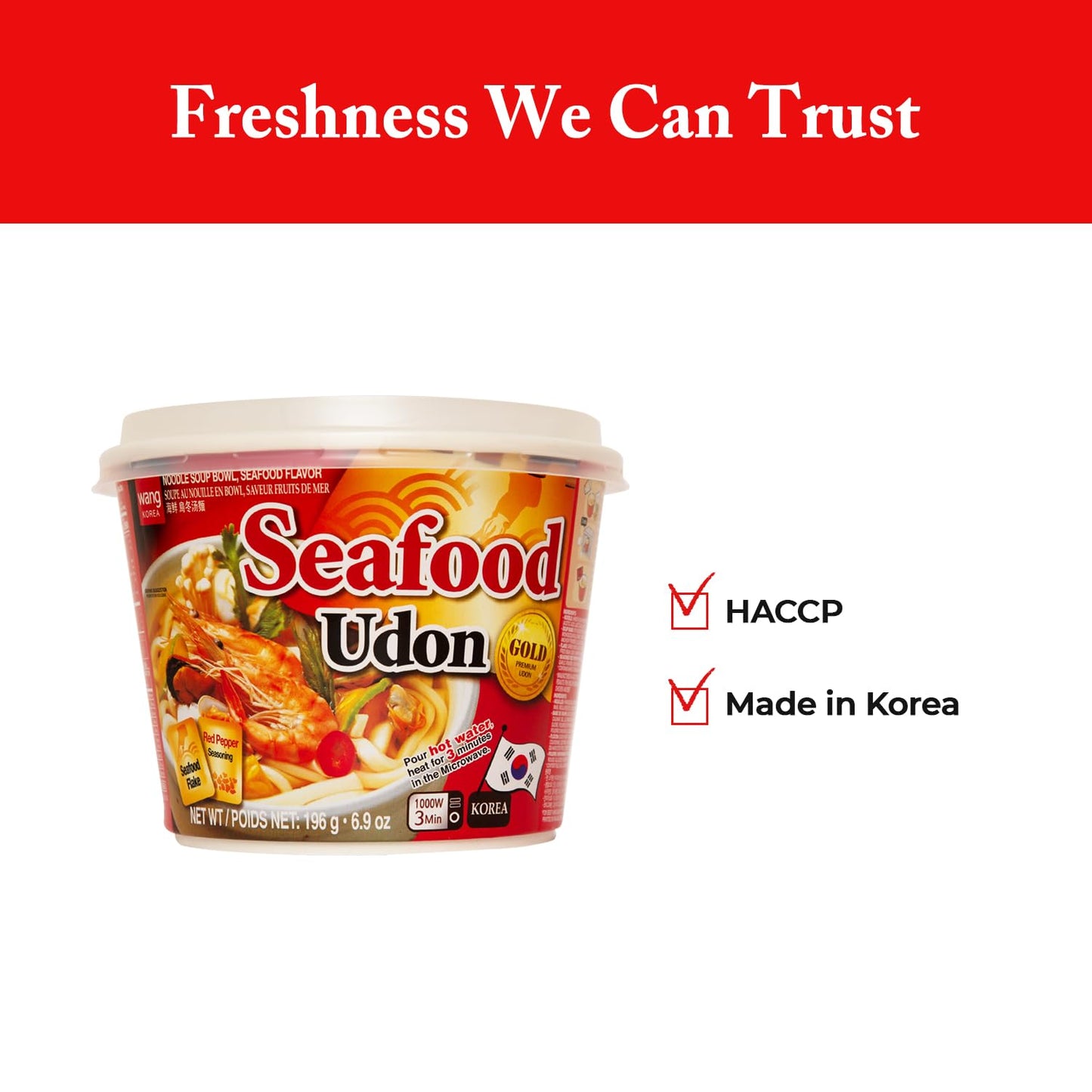 Wang Seafood Udon, Deep and Refreshing Flavor, Noodles Made for Slurping, Pack of 6