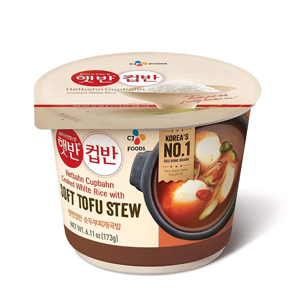 CJ Foods CJ Cupbahn Microwavable Rice Bowls Variety Pack Assorted Set Stir-Fried Kimchi , Soft Tofu Sew , Seaweed Soup , Yellow Cream Curry , Vegetable Bibimbap , Black Bean Sauce 6 Pack, 6 Piece Set