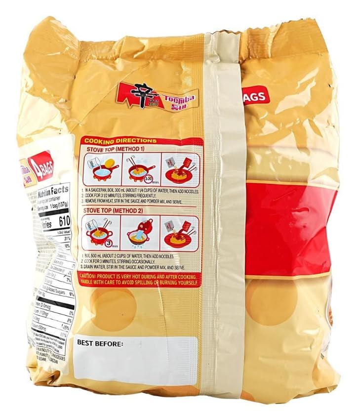 Nongshim Premium Shin Ramen Toomba,Spicy Creamy Stir Fry Instant Noodles, 농심 신라면 매콤 꾸덕한 툼바, Korean Instant R amen, K-Food 4.83 Oz (137g) 4 Pack, Set of 2- Total 8 Pack