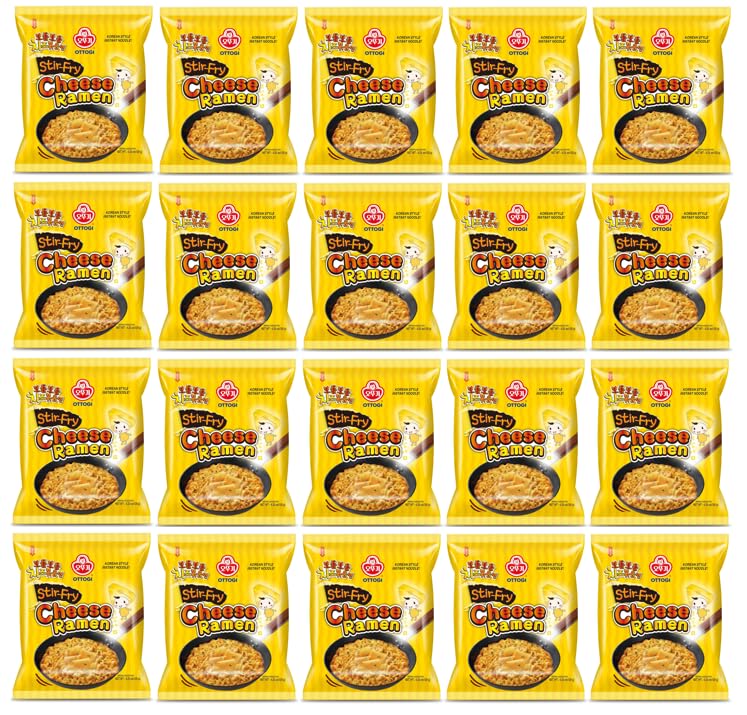 Ottogi Stir Fry Cheese Ramen, Korean Style Instant Noodle, Rich Savory Cheese Flavor, 4.23oz x 20Pack