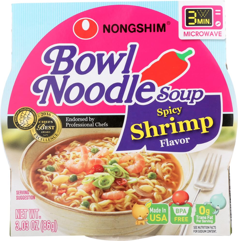 Nongshim Spicy Shrimp Bowl Noodle Soup 농심 매운 새우 사발면 (3.03 oz., 12 pk.)