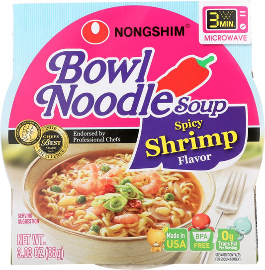 Nongshim Spicy Shrimp Bowl Noodle Soup 농심 매운 새우 사발면 (3.03 oz., 12 pk.)