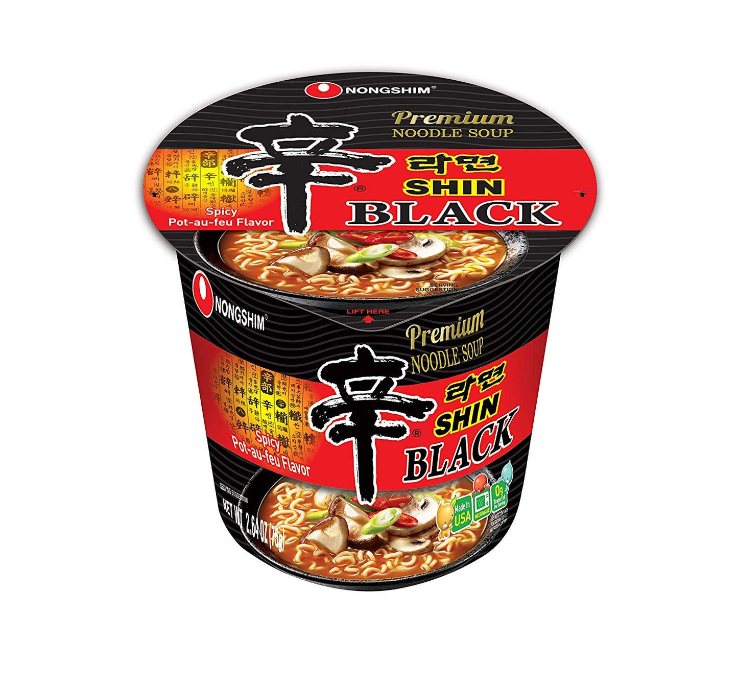 Nongshim Shin Black Noodle Soup Cup, Spicy, 농심 신 블랙 컵라면 3.50 Ounce - PACK OF 12