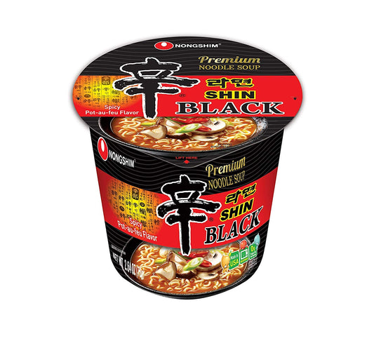 Nongshim Shin Black Noodle Soup Cup, Spicy, 농심 신 블랙 컵라면 3.50 Ounce - PACK OF 12