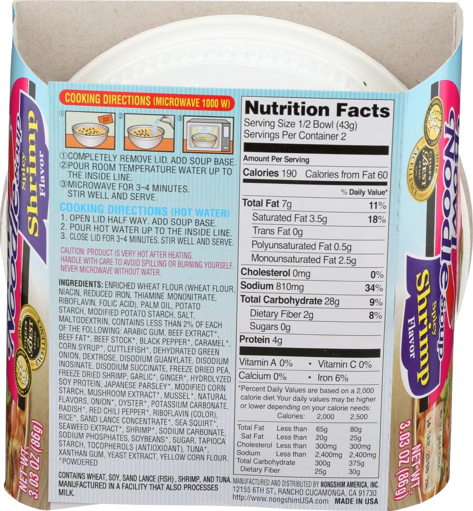 Nongshim Spicy Shrimp Bowl Noodle Soup 농심 매운 새우 사발면 (3.03 oz., 12 pk.)