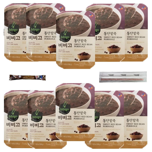 CJ BIBIGO Korean Rice Porridge With Sweet Red Bean 10 Pack, CJ 비비고 통단팥죽 (180ml x 10)