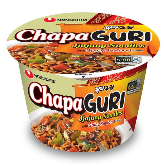 Nongshim Chapaguri, 농심 짜빠구리,   Jjajang Noodle Bowl with Neoguri Seafood Udon Noodle, Microwavable Instant Korean Ramen Bowls, 4.02 Oz, 6 Pack