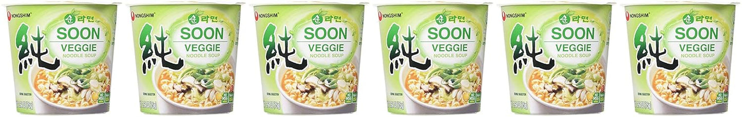 Nongshim Soon Cup Noodle Soup, Veggie, 2.6 Ounce (Pack of 6), Set of 4