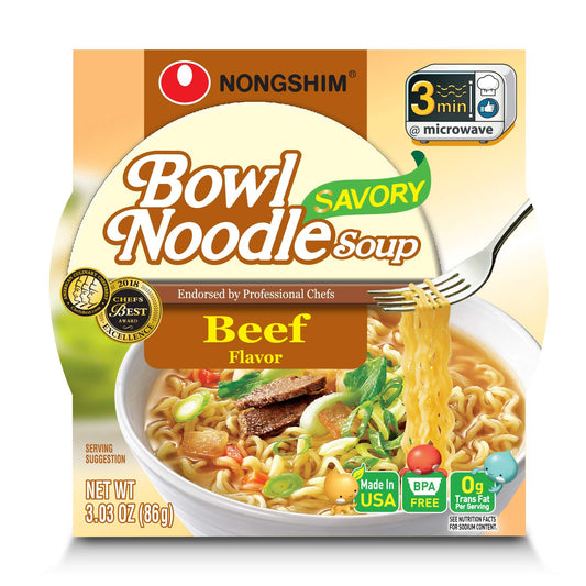 NongShim Bowl Noodle Soup, Beef,  3.03 Ounce (Pack of 12)