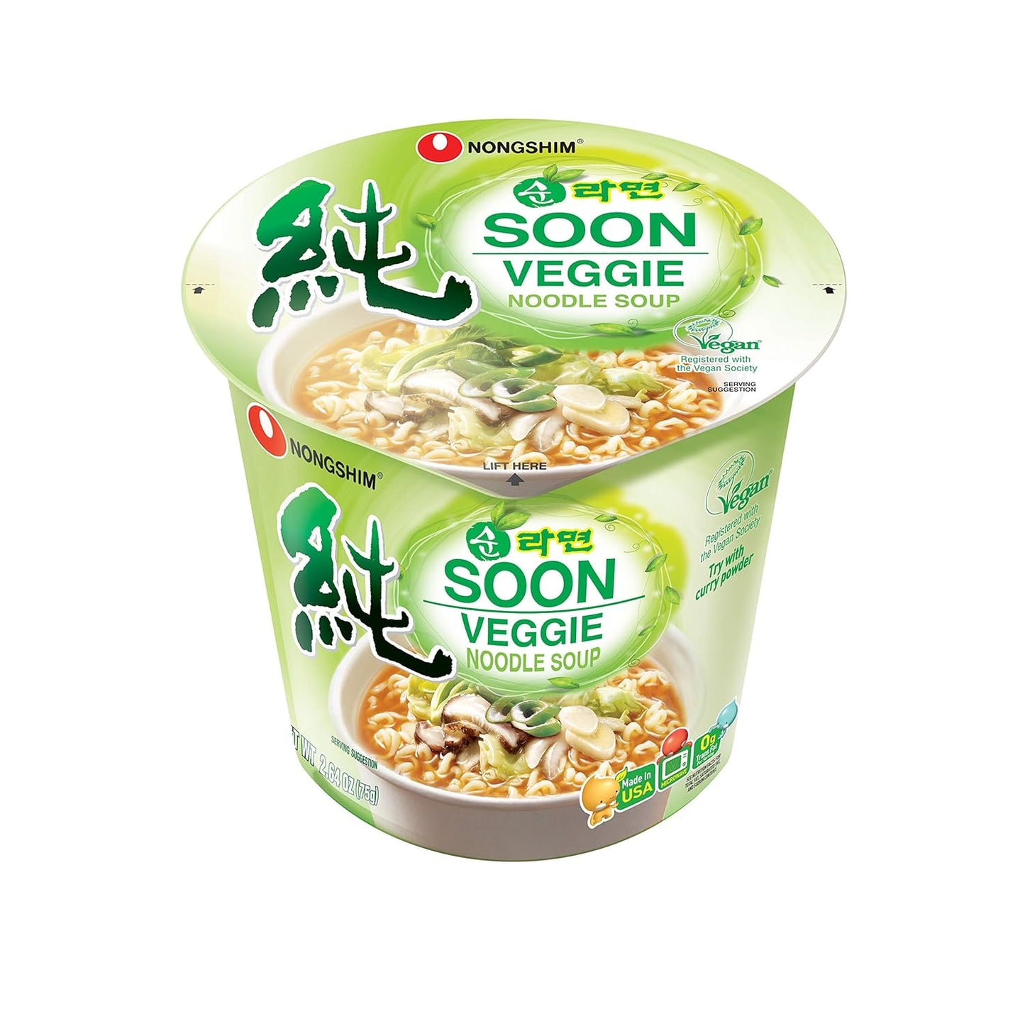 Nongshim Soon Cup Noodle Soup, Veggie, 2.6 Ounce (Pack of 6), Set of 4