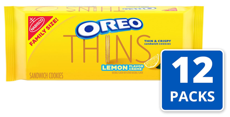 OREO Thins Lemon Creme Sandwich Cookies, Family Size, 12-11.78 oz Packs