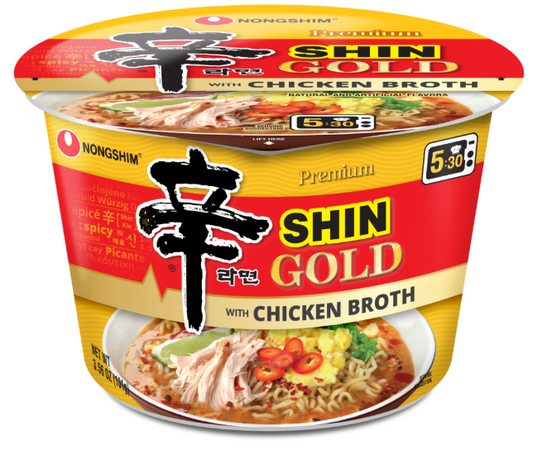Nonghhim Bowl Noodle Soup Gold with Chicken Broth, Gourmet Spicy, 3.56 oz (101g) x 6 Bowls